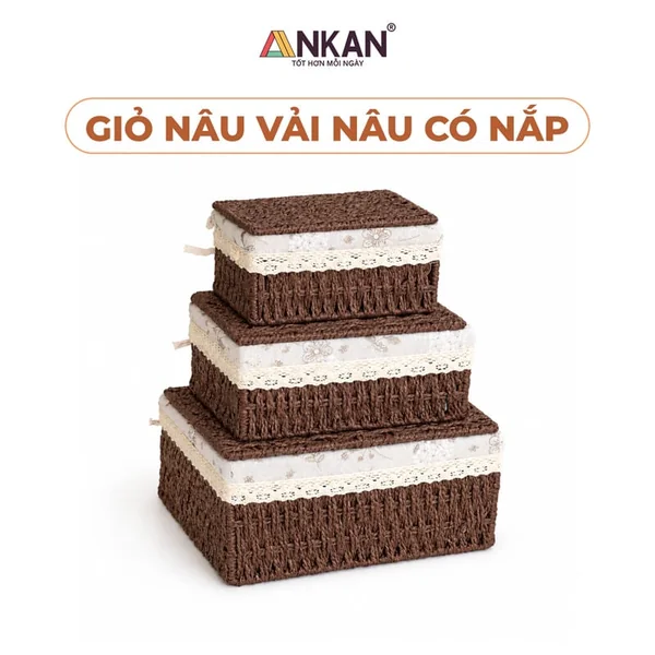 Rổ cói có nắp lót vải vintage