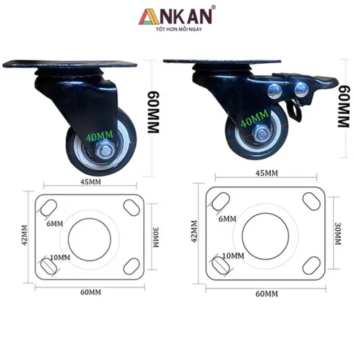 Kích thước bánh 40mm, chiều cao 60mm