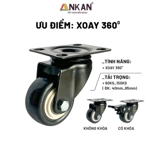 Bánh xe xoay 360 độ, có khóa và không khóa