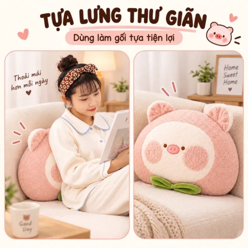 Gối Heo Hồng làm gối tựa lưng thư giãn