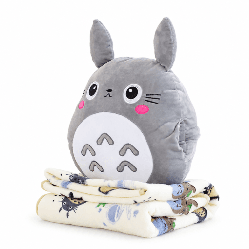Bộ chăn gối văn phòng Totoro màu xám trên nền trắng