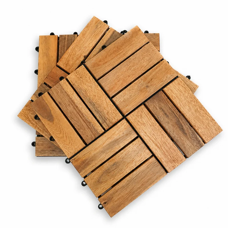 Hướng dẫn lót sàn ban công bằng vỉ gỗ tự nhiên 1 Vỉ gỗ có các khớp nối để ghép từng tấm.