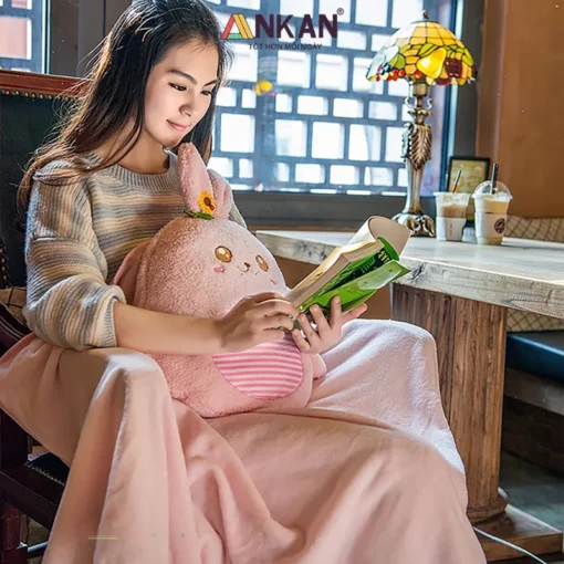 Chăn Gối Văn Phòng Thỏ Hồng ANKAN 10 Chăn Gối Văn Phòng Thỏ Hồng ANKAN - ảnh thực tế 1