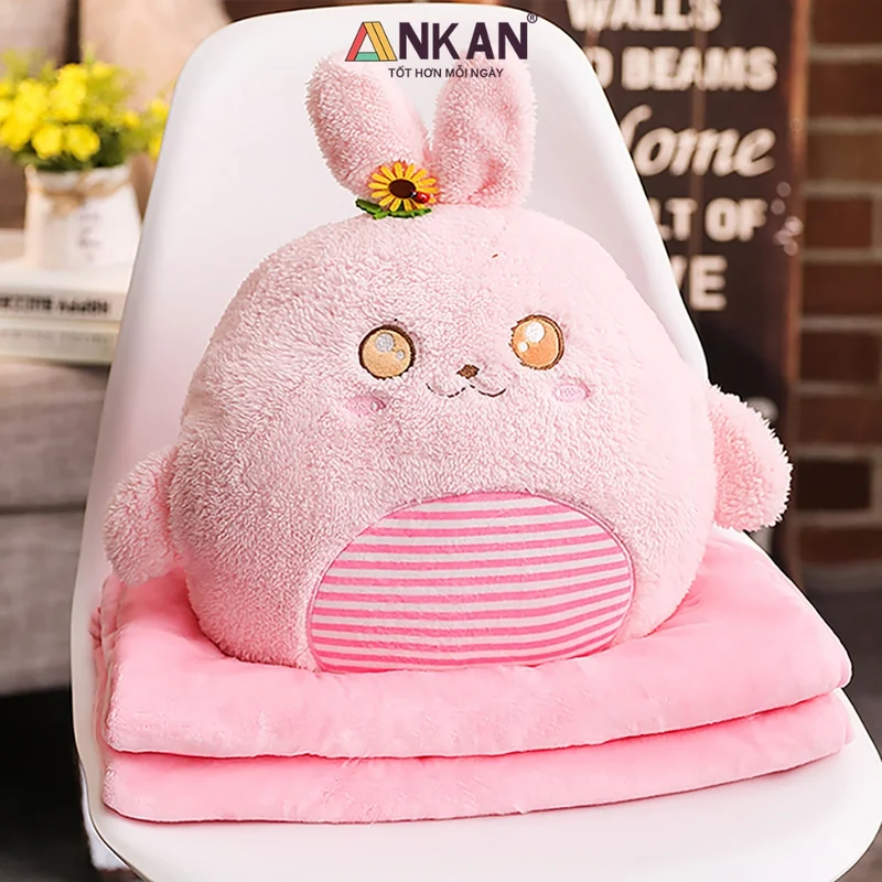 Chăn Gối Văn Phòng Thỏ Hồng ANKAN 3 Chăn Gối Văn Phòng Thỏ Hồng ANKAN - ảnh thực tế 2