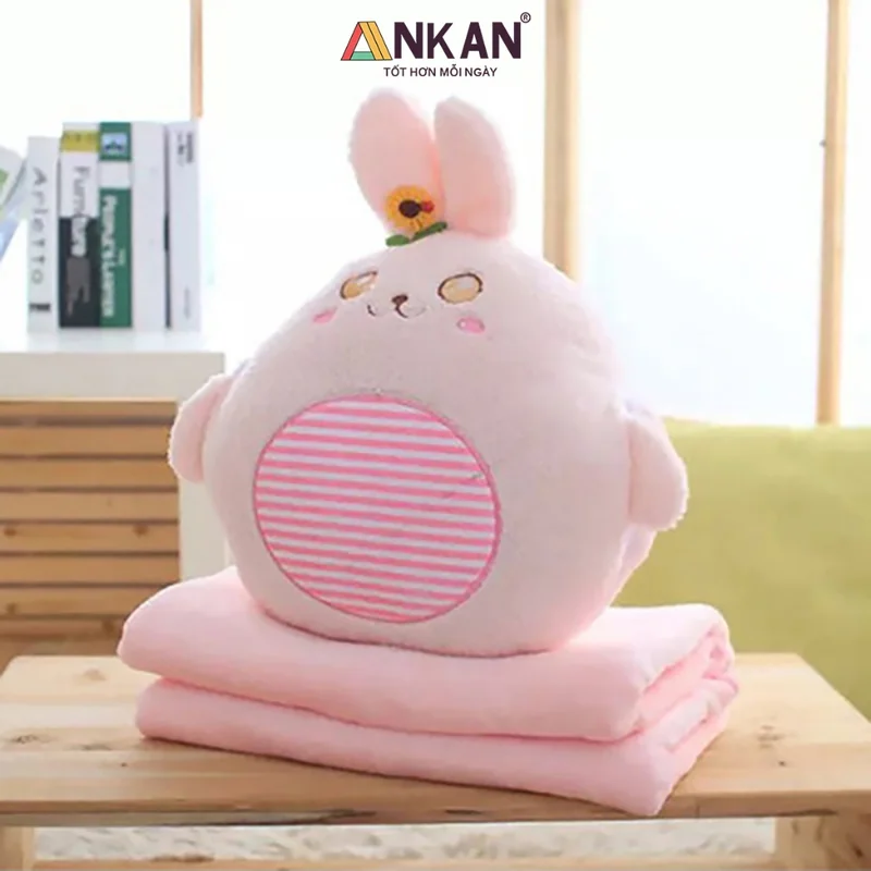 Chăn Gối Văn Phòng Thỏ Hồng ANKAN 5 Chăn Gối Văn Phòng Thỏ Hồng ANKAN - ảnh thực tế 4