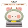 Chăn Gối Văn Phòng 3 Trong 1 Cừu Xanh Mint ANKAN trên nền trắng, logo ANKAN và tên mẫu trong khung bo tròn