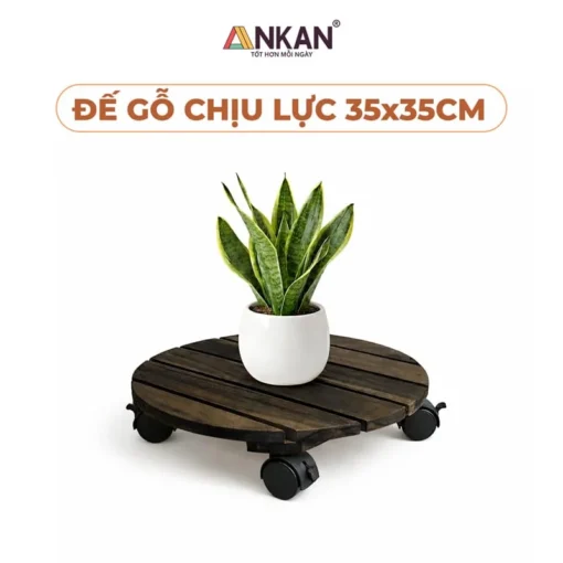 Đế Chậu Cây Tròn Đen 35cm – Tải 60kg nền trắng, logo ANKAN