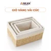 Giỏ Vàng Lót Vải Hoa Cúc ANKAN trên nền trắng, logo ANKAN