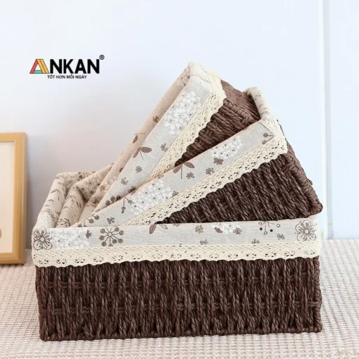 Ảnh thực tế Giỏ Nâu Lót Vải Hoa Nhí ANKAN - góc 1