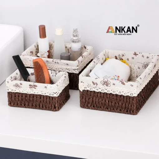 Ảnh thực tế Giỏ Nâu Lót Vải Hoa Nhí ANKAN - góc 3