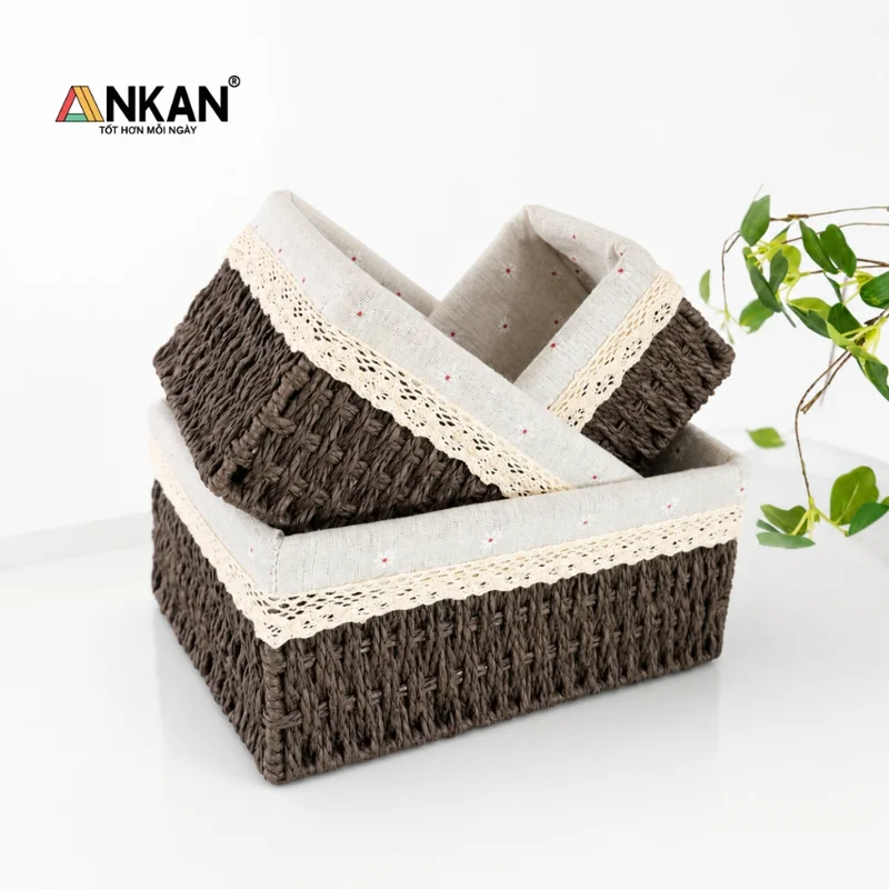 Giỏ Nâu Lót Vải Hoa Cúc ANKAN 4 Ảnh thực tế Giỏ Nâu Lót Vải Hoa Cúc ANKAN - góc 3