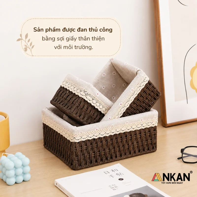 Giỏ Nâu Lót Vải Hoa Cúc ANKAN 52 Ưu điểm Giỏ Nâu Lót Vải Hoa Cúc ANKAN