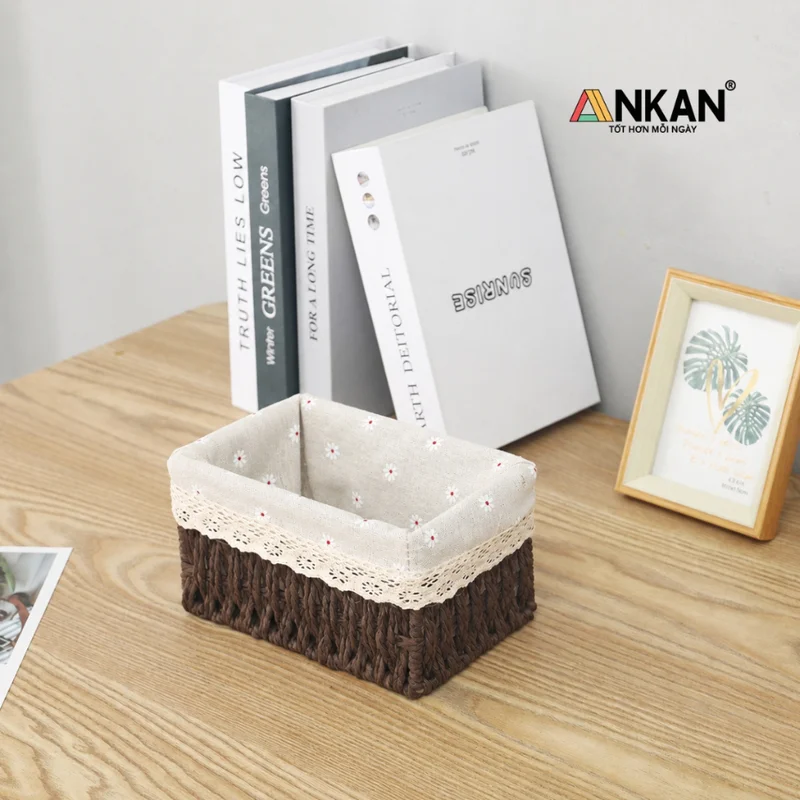 Giỏ Nâu Lót Vải Hoa Cúc ANKAN 55 Thương hiệu ANKAN Giỏ Nâu Lót Vải Hoa Cúc ANKAN