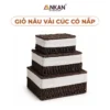 Giỏ Nâu Có Nắp Lót Vải Cúc ANKAN trên nền trắng, logo ANKAN
