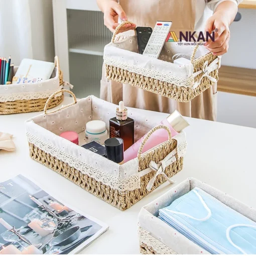 Ảnh thực tế Giỏ Chữ Nhật Có Quai Lót Vải ANKAN - góc 4