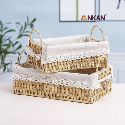 Bộ giỏ chữ nhật có quai lót vải