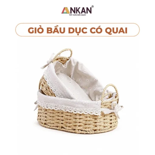 Giỏ Bầu Dục Có Quai Lót Vải ANKAN trên nền trắng, logo ANKAN