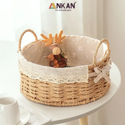 Ảnh thực tế Giỏ Tròn Có Quai Lót Vải ANKAN - góc 1
