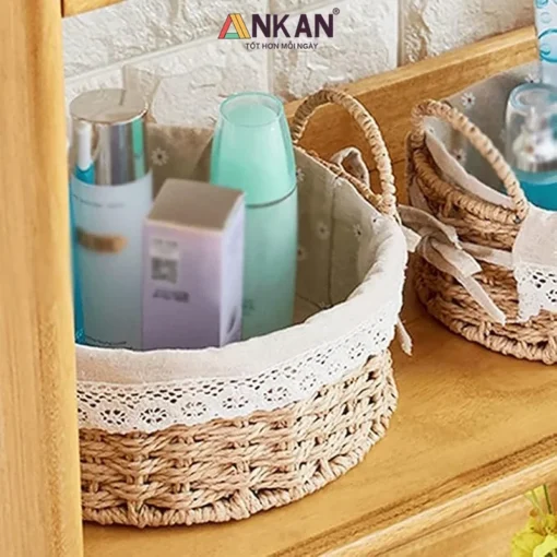 Ảnh thực tế Giỏ Tròn Có Quai Lót Vải ANKAN - góc 2