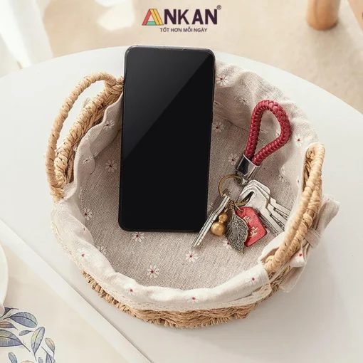 Ảnh thực tế Giỏ Tròn Có Quai Lót Vải ANKAN - góc 3