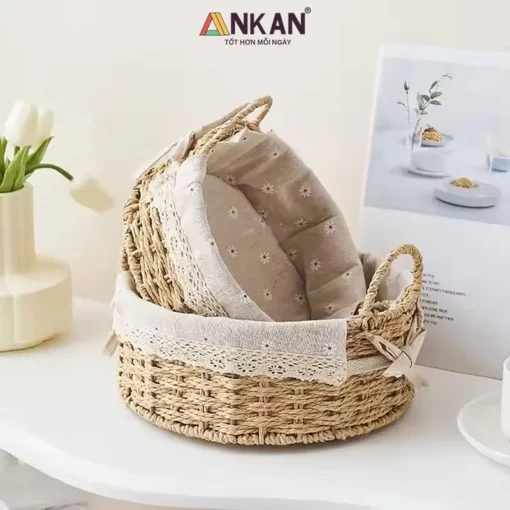 Ảnh thực tế Giỏ Tròn Có Quai Lót Vải ANKAN - góc 4