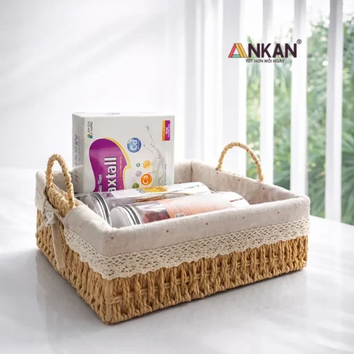 Ảnh thực tế Giỏ Vuông Có Quai Lót Vải ANKAN - góc 2