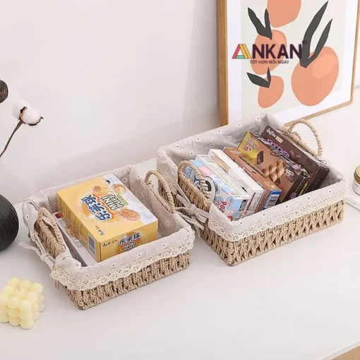 Ảnh thực tế Giỏ Vuông Có Quai Lót Vải ANKAN - góc 3