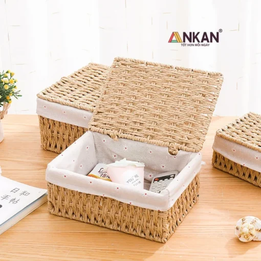 Ảnh thực tế Giỏ Vàng Có Nắp Lót Vải Cúc ANKAN - góc 1