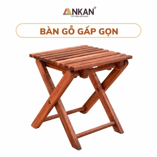 Bàn Gỗ Gấp Gọn Có Chốt Khóa nền trắng, logo ANKAN