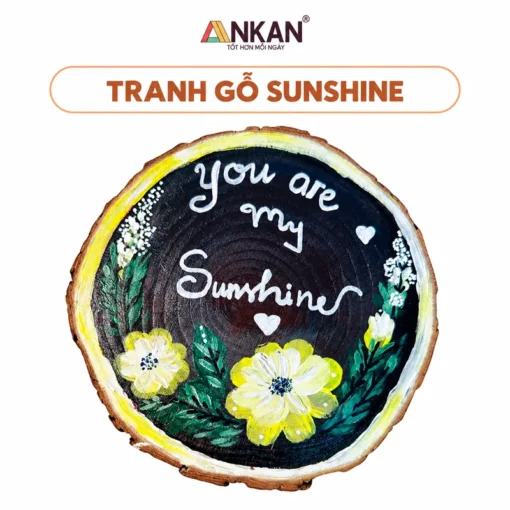 Tranh Gỗ Sunshine Vẽ Tay 18cm nền trắng, logo ANKAN