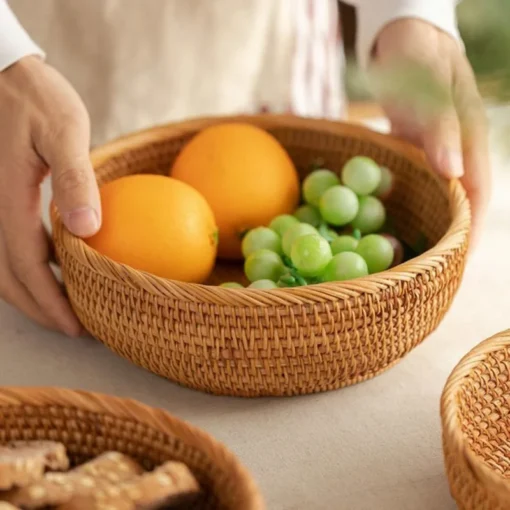 Rổ Mây Tròn Đan Kín Đựng Trái Cây - ảnh thực tế 3