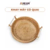 Khay Mây Tròn Có Quai Gỗ Đan Tay nền trắng, logo ANKAN