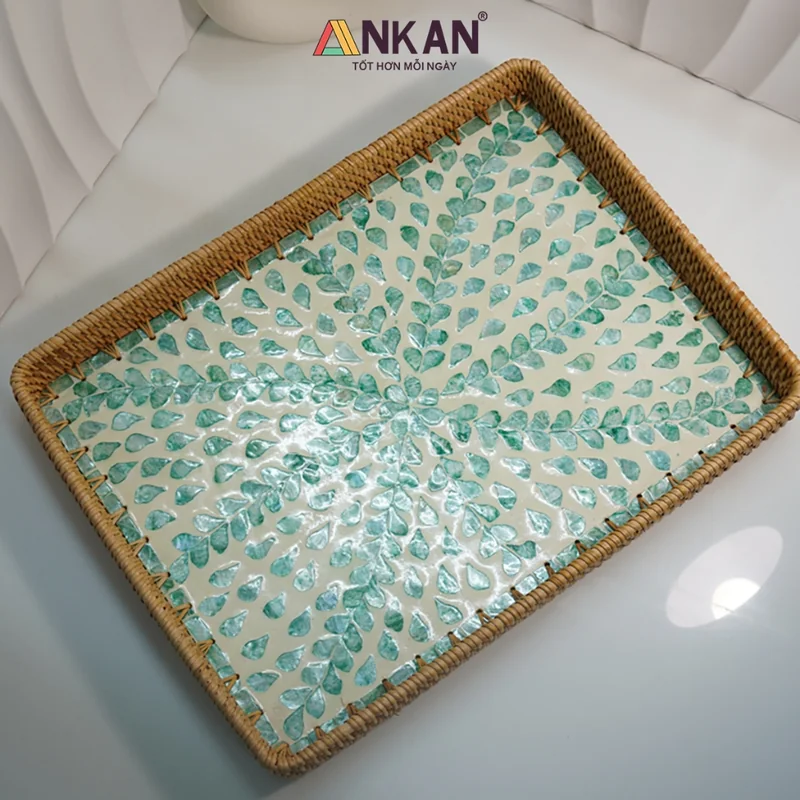 Khay Mây Khảm Trai Chữ Nhật 56cm 2 Khay Mây Khảm Trai Chữ Nhật 56cm - ảnh thực tế 1