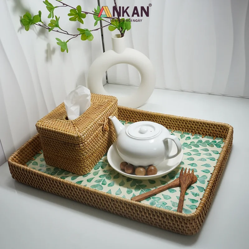 Khay Mây Khảm Trai Chữ Nhật 56cm 20 Công dụng Khay Mây Khảm Trai Chữ Nhật 56cm