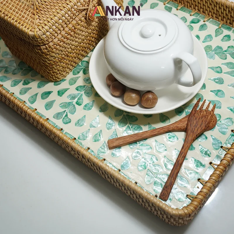 Khay Mây Khảm Trai Chữ Nhật 56cm 21 Thương hiệu ANKAN Khay Mây Khảm Trai Chữ Nhật 56cm