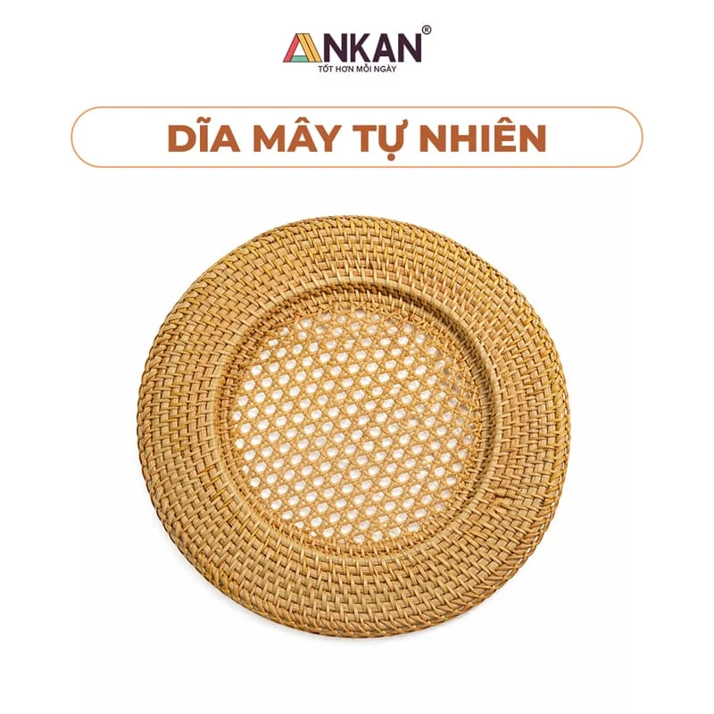 Dĩa Mây Tự Nhiên Đan Thưa 33cm 1 Dĩa Mây Tự Nhiên Đan Thưa 33cm nền trắng, logo ANKAN