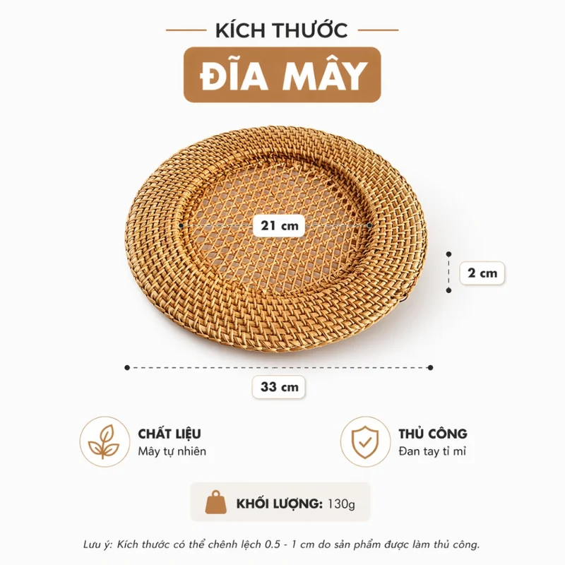 Dĩa Mây Tự Nhiên Đan Thưa 33cm 5 Dĩa Mây Tự Nhiên Đan Thưa 33cm - ảnh thực tế 4