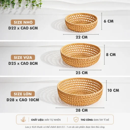 Bộ 3 Rổ Mây Đan Thưa Tự Nhiên - ảnh thực tế 4