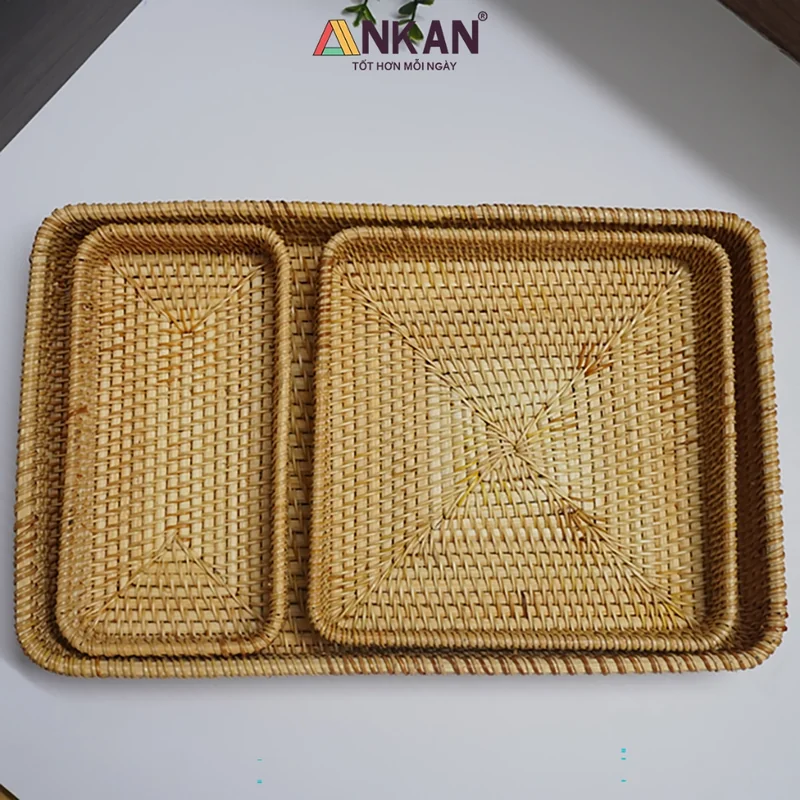 Bộ 3 Khay Mây Vuông Và Chữ Nhật 2 Bộ 3 Khay Mây Vuông Và Chữ Nhật - ảnh thực tế 1