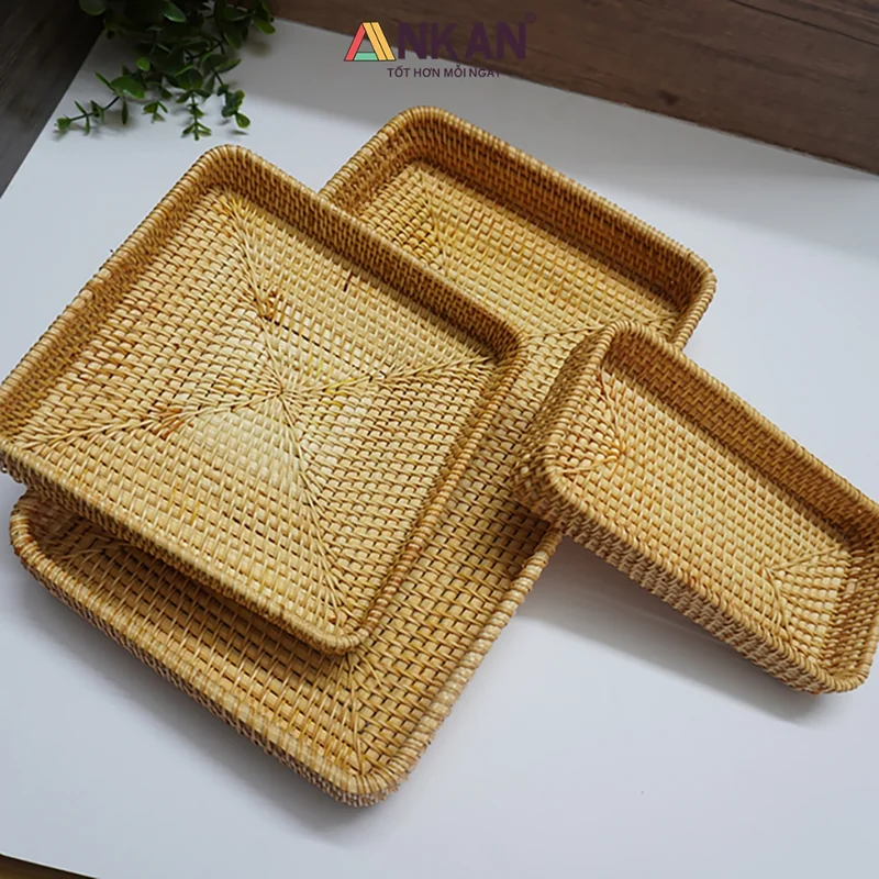 Bộ 3 Khay Mây Vuông Và Chữ Nhật 4 Bộ 3 Khay Mây Vuông Và Chữ Nhật - ảnh thực tế 3