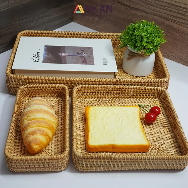 Bộ 3 Khay Mây Vuông Và Chữ Nhật 21 Thương hiệu ANKAN Bộ 3 Khay Mây Vuông Và Chữ Nhật