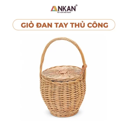 Giỏ Liễu Picnic Có Nắp Và Vải Lót nền trắng, logo ANKAN