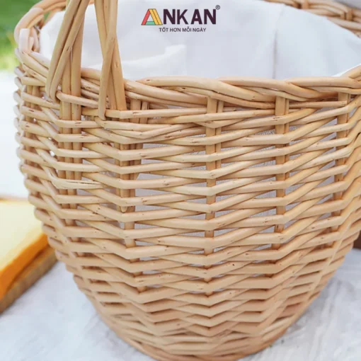 Giỏ Liễu Picnic Có Nắp Và Vải Lót - ảnh thực tế 3