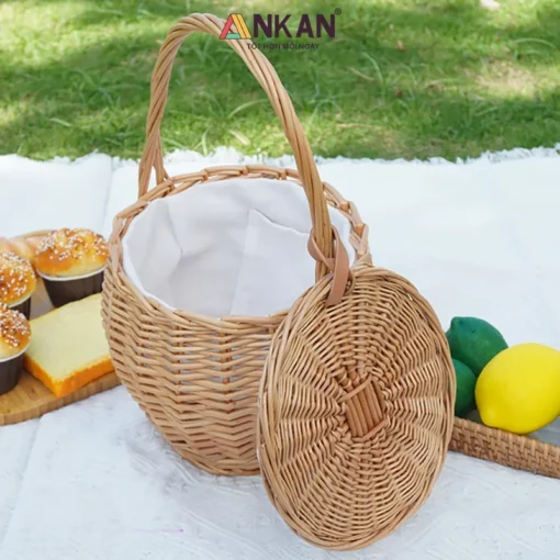 Giỏ Liễu Picnic Có Nắp Và Vải Lót - ảnh thực tế 5