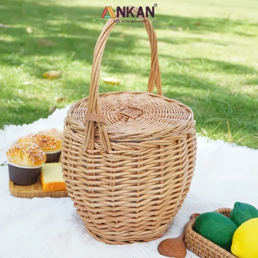 Giỏ Liễu Picnic Có Nắp Và Vải Lót - ảnh thực tế 6