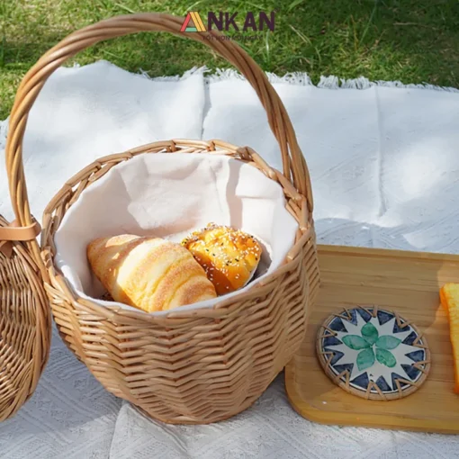 Giỏ Liễu Picnic Có Nắp Và Vải Lót - ảnh thực tế 7