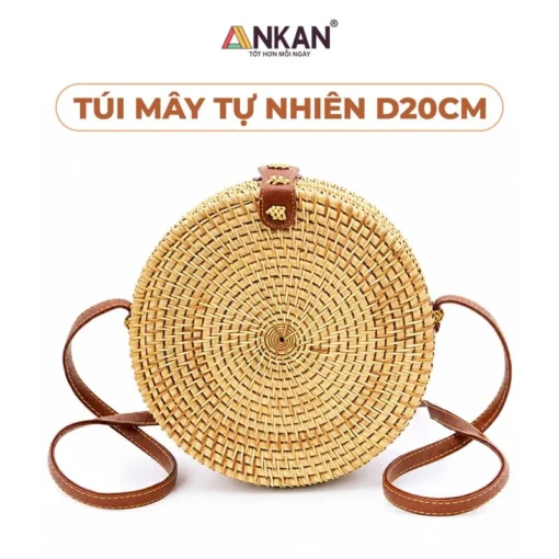 Túi Mây Tròn Đeo Chéo Vintage 20cm nền trắng, logo ANKAN