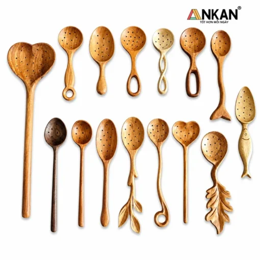 Muỗng Gỗ Gõ Đỏ ANKAN 7 Kiểu Dáng - ảnh thực tế 8