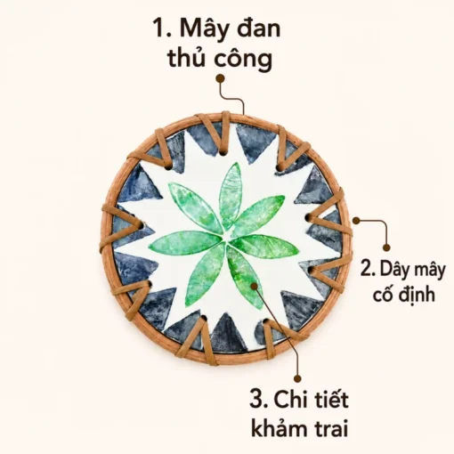Lót Ly Mây Khảm Trai ANKAN 10cm - ảnh thực tế 2