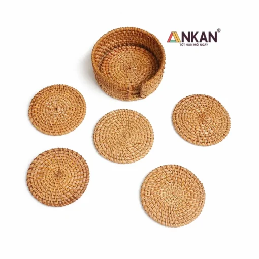 Bộ Lót Ly Mây Tre ANKAN 6 Miếng Kèm Khay - ảnh thực tế 1
